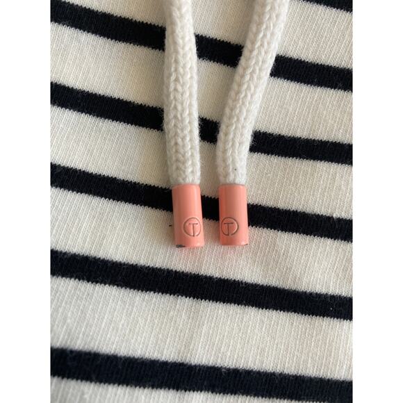 T by Talbots Black/White Stripe 3/4 Sleeve Zip Up Jacket Top w/Hood Size MP - Picture 7 of 7